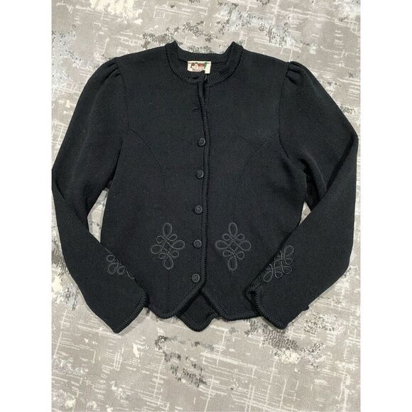 Size L/12/42, black vintage Astrifa 100% wool cardigan black rose style buttons. - Picture 1 of 13